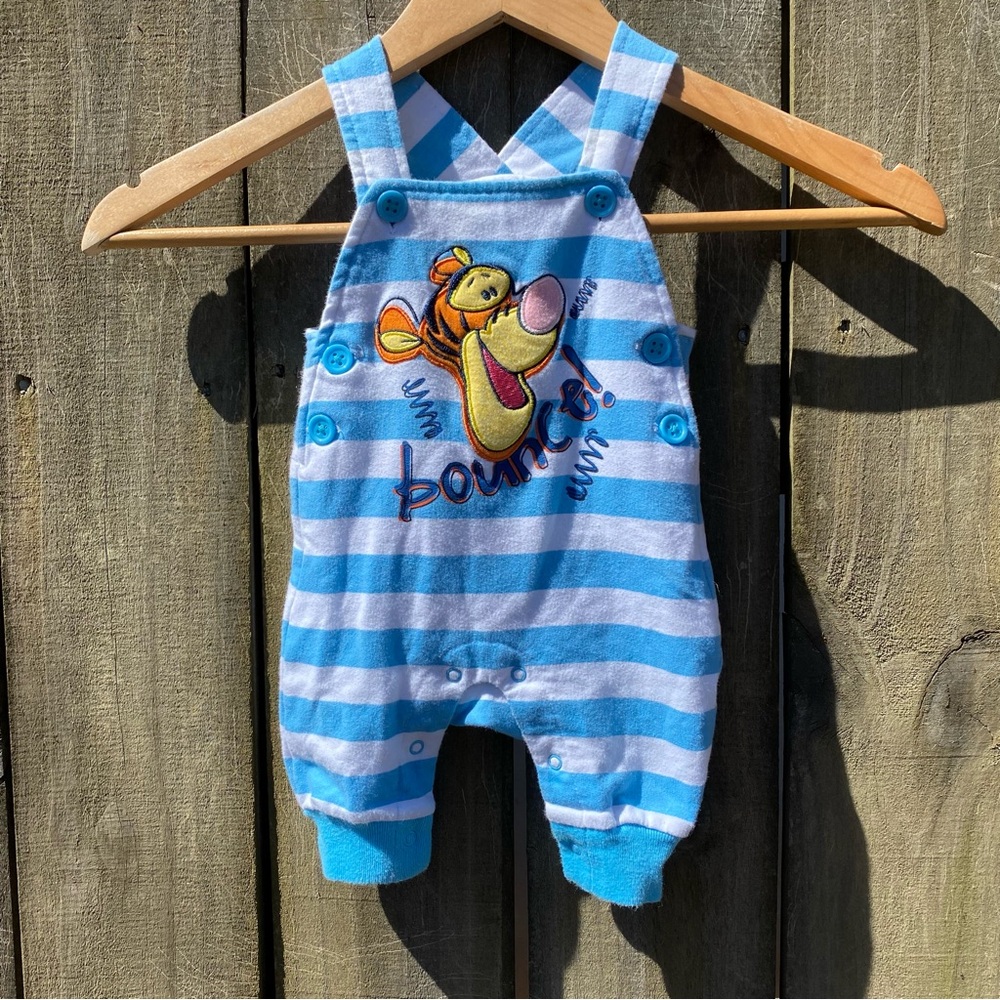 Disney Baby Striped Blue Baby Overalls with Tigger Embroidery